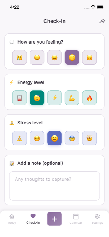 Mood check-in screen
