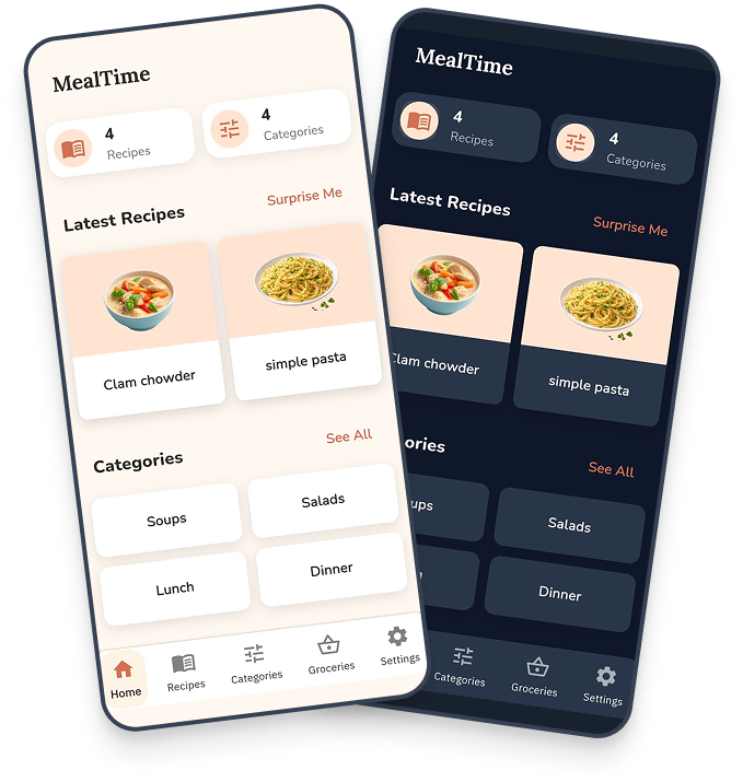 MealTime app screens