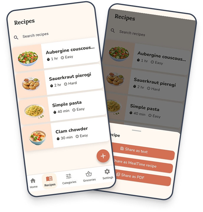Recipes screen