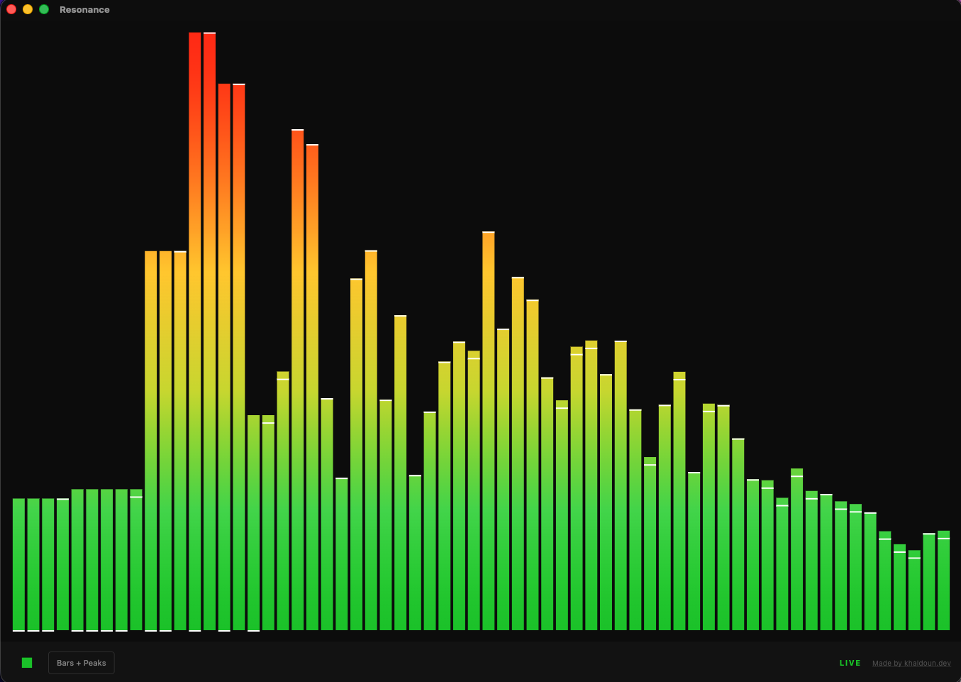 Resonance app showing a colorful audio spectrum
